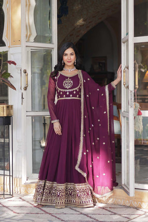 Red Sequin with Embroidered Georgette Gown (ACZ5142)