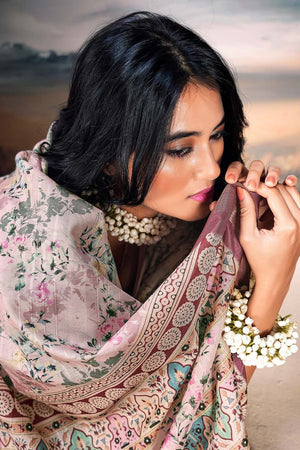 Violet Floral Printed Silk Saree (ACZ5299)