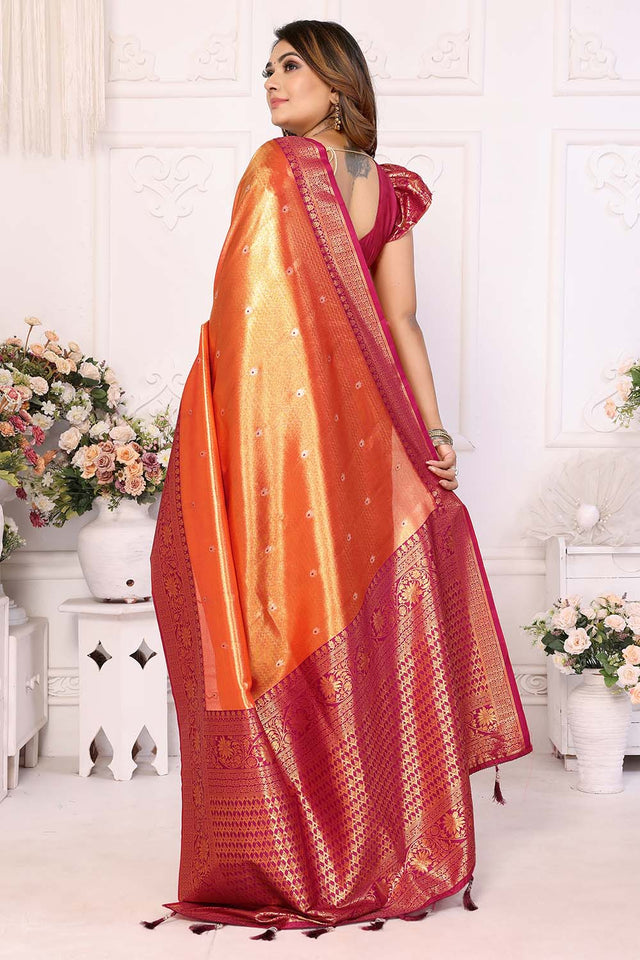 Orange Woven Tissue Saree