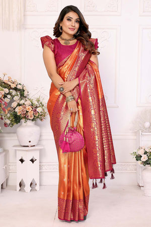 Orange Woven Tissue Saree