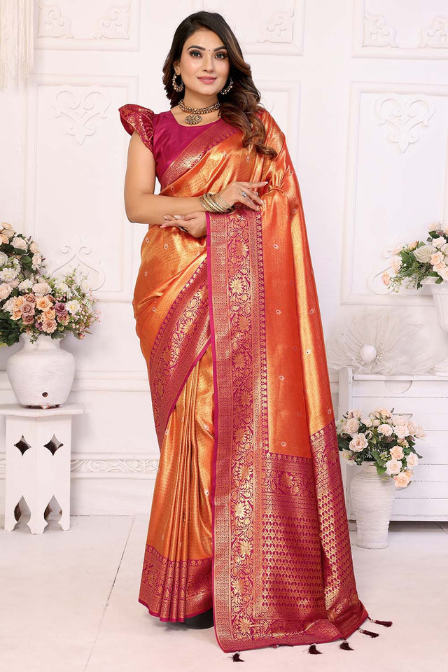 Orange Woven Tissue Saree