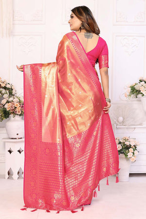 Pink Woven Tissue Saree