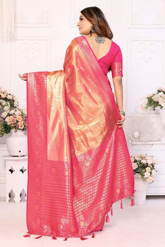 Pink Woven Tissue Saree