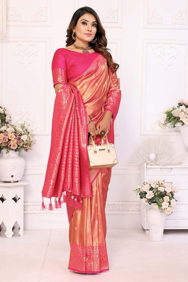Pink Woven Tissue Saree