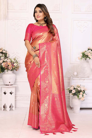 Pink Woven Tissue Saree