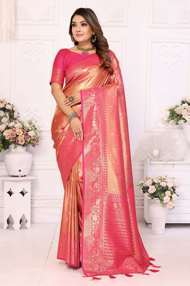 Pink Woven Tissue Saree