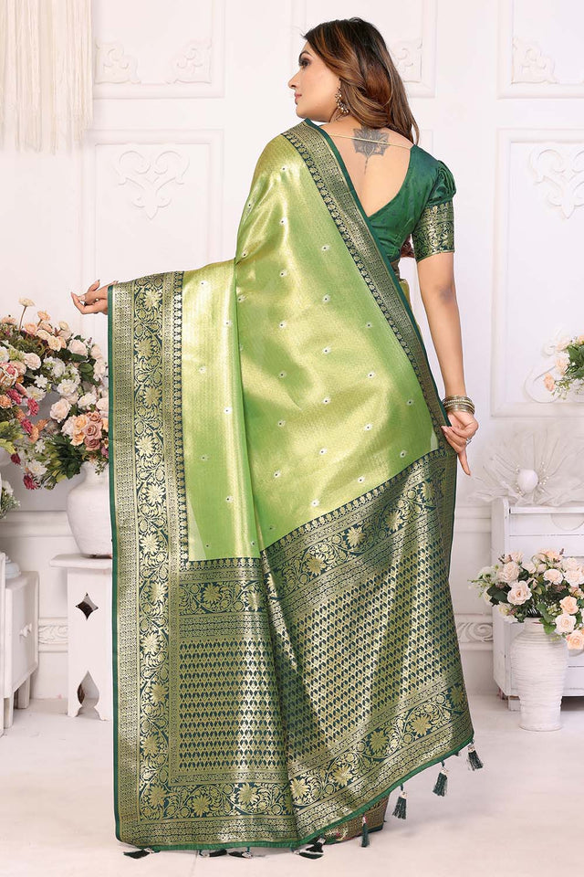 Green Woven Tissue Saree