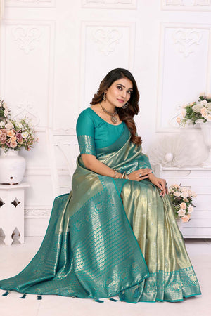 Turquoise Woven Tissue Saree