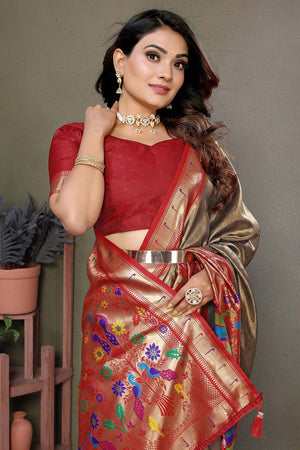 Brown Woven Tissue Saree