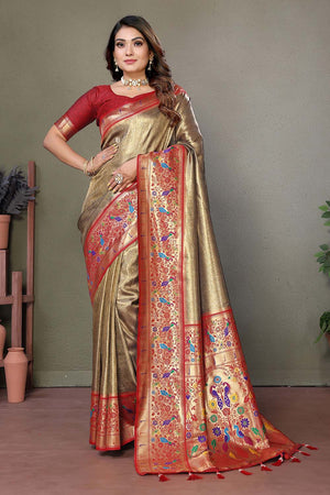 Brown Woven Tissue Saree