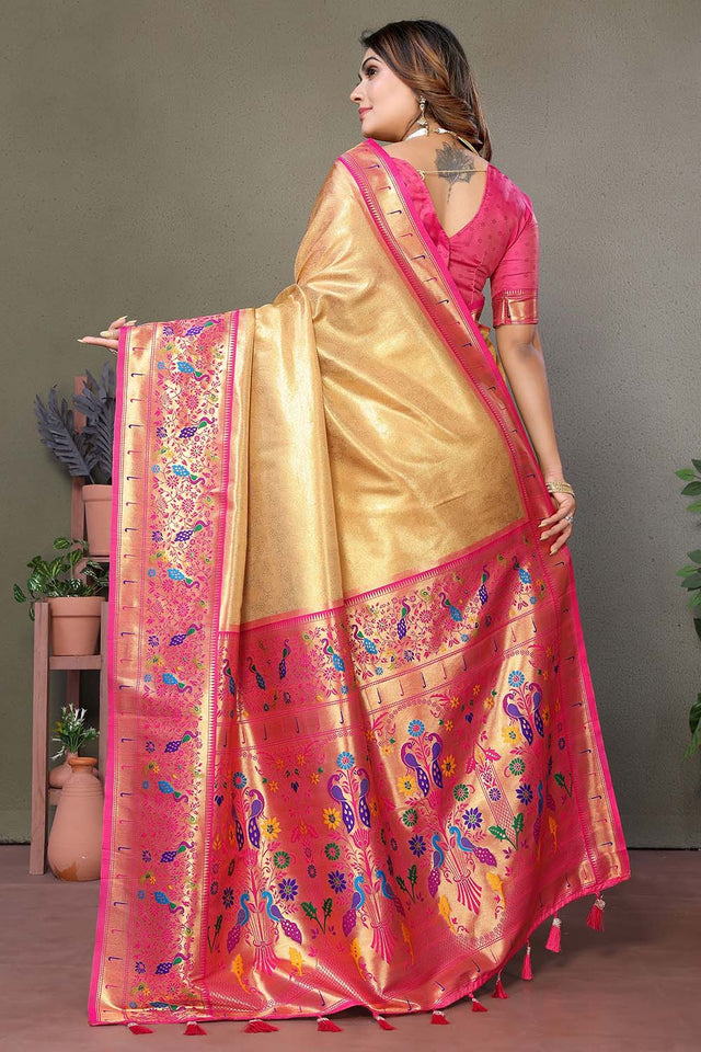 Yellow Woven Tissue Saree