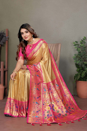 Yellow Woven Tissue Saree