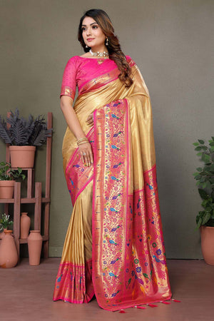 Yellow Woven Tissue Saree