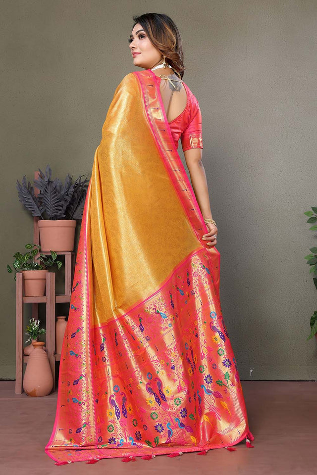 Mustard Woven Tissue Saree