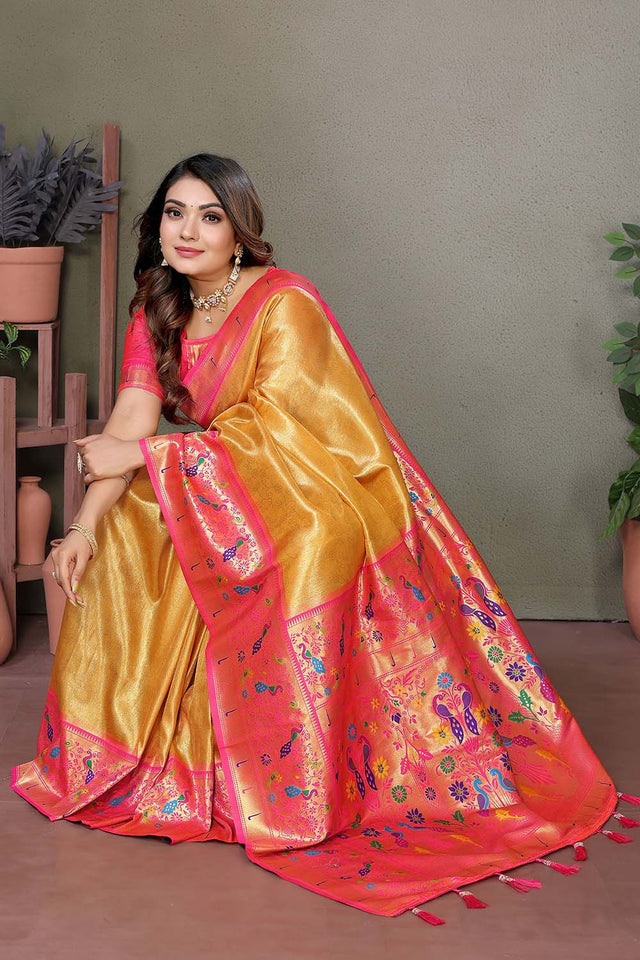 Mustard Woven Tissue Saree
