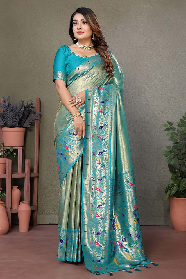 Grey Woven Tissue Saree