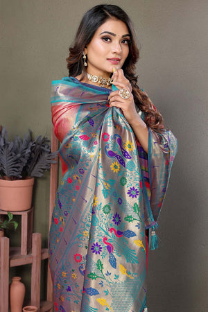 Red Woven Tissue Saree