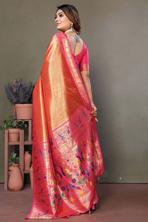 Orange Woven Tissue Saree