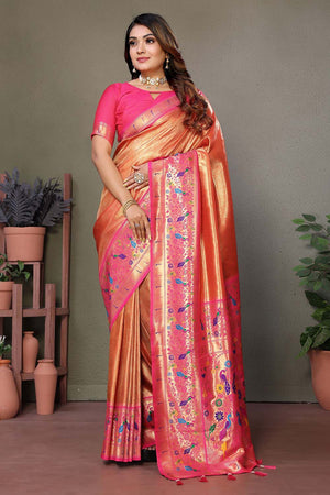 Orange Woven Tissue Saree
