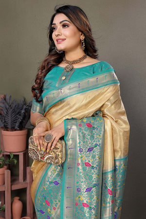 Brown Woven Tissue Saree