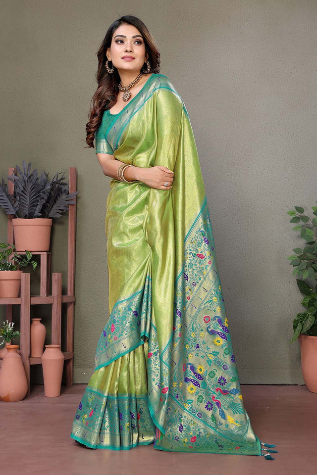 Olive Woven Tissue Saree
