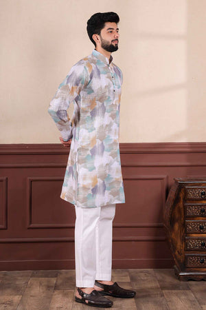 Multi-Color Printed Linen Men's Kurta Set