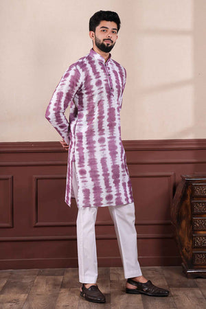 Red Printed Linen Men's Kurta Set