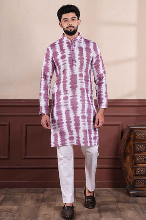 Red Printed Linen Men's Kurta Set