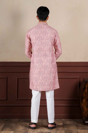 Pink Printed Cotton Men's Kurta Set (ACZ5443)