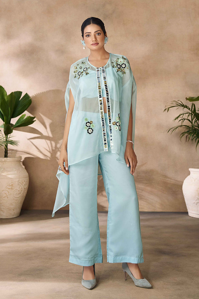 Blue Printed Organza Co-Ord Set