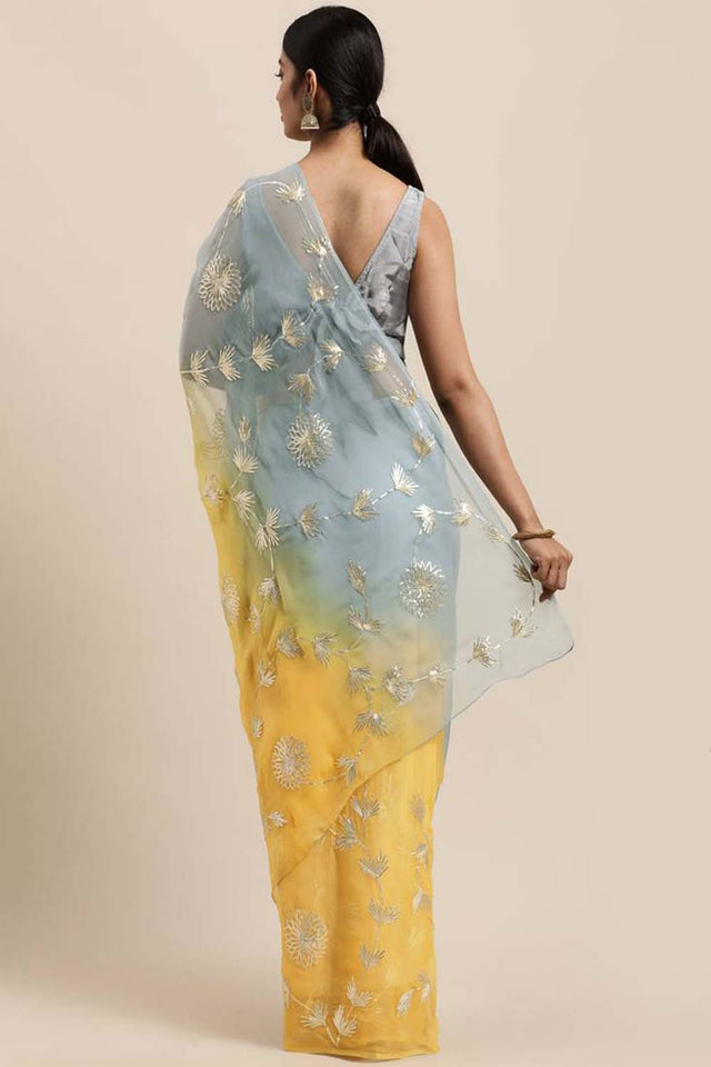 Yellow Gotta Patti Organza Saree