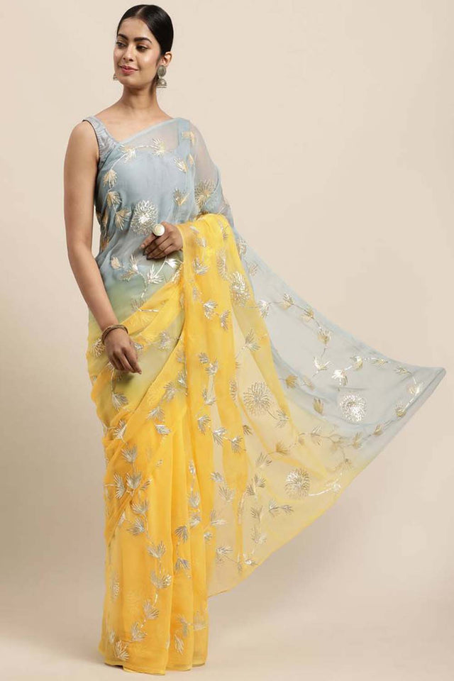 Yellow Gotta Patti Organza Saree