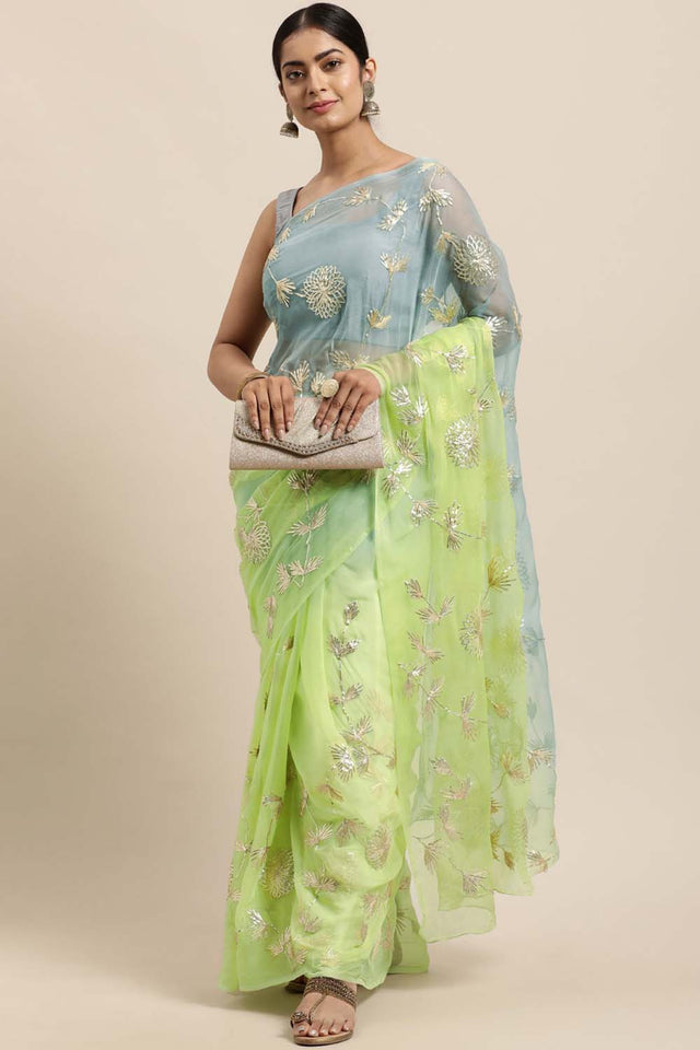 Green Gotta Patti Organza Saree
