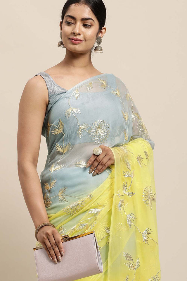 Yellow Gotta Patti Organza Saree