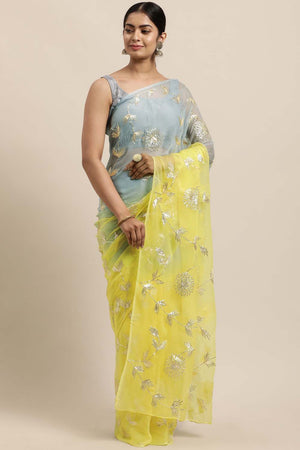 Yellow Gotta Patti Organza Saree