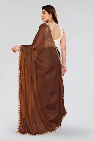 Brown Sequin with Embroidered Satin Saree