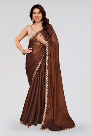 Brown Sequin with Embroidered Satin Saree