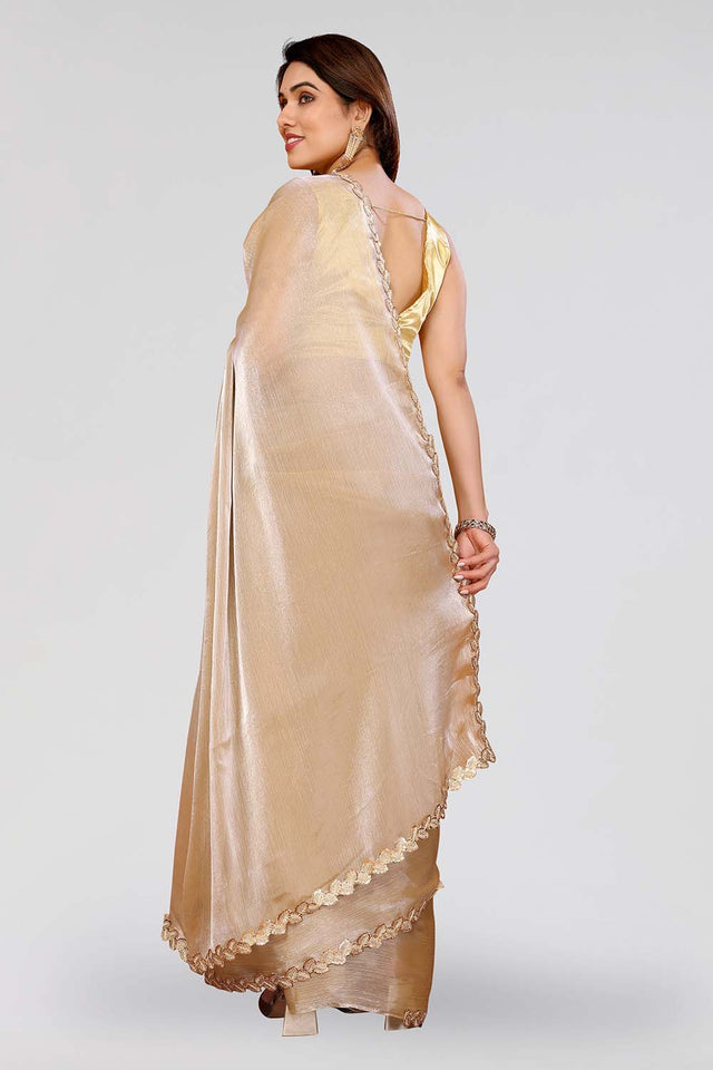 Beige Sequin with Embroidered Satin Saree