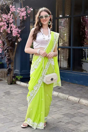 Green Sequin with Embroidered Georgette Saree