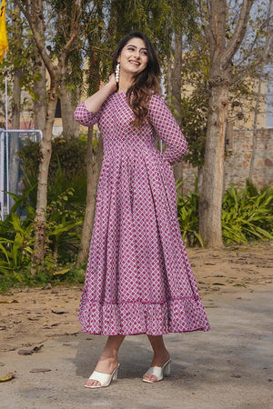 Pink Geometric Printed Rayon Dress