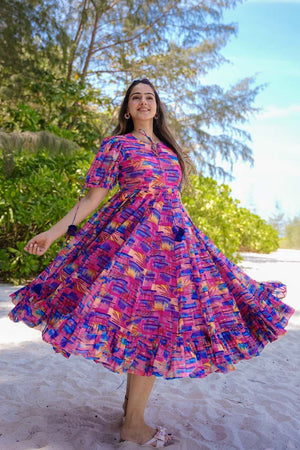 Violet Abstract Printed Rayon Dress