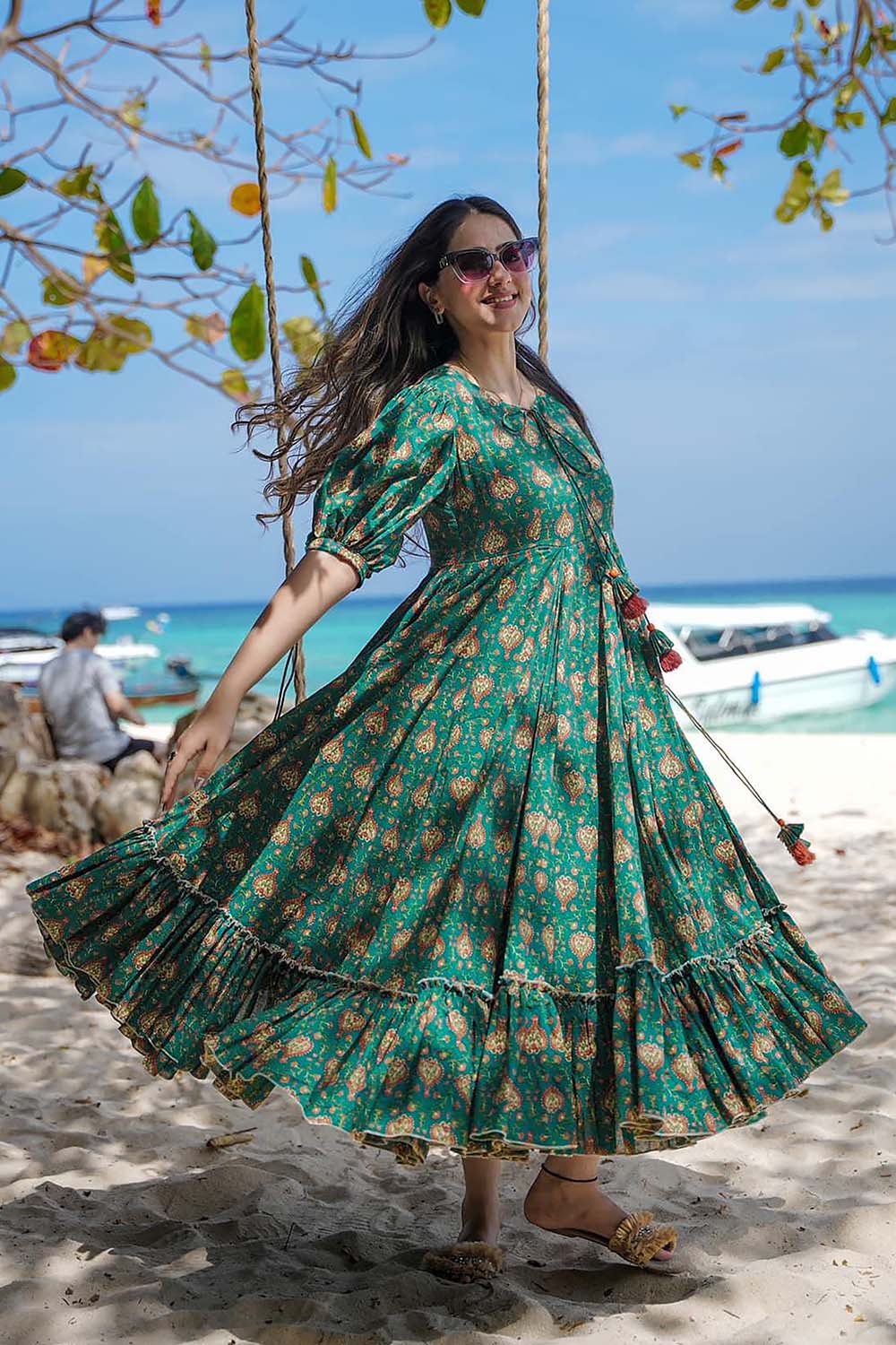 Turquoise Floral Printed Rayon Dress (ACZ6346) Turquoise Floral Printed Rayon Dress (ACZ6346)