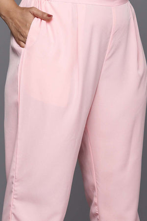 Pink Floral Printed Georgette Kurti Pant Set (ACZ6366)