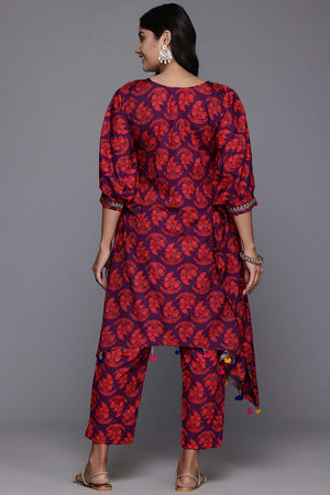 Violet Printeded Crepe Kurti Pant Set (ACZ6367)