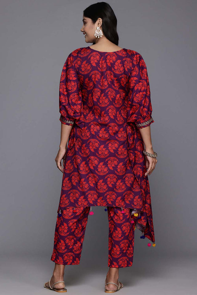 Violet Printeded Crepe Kurti Pant Set (ACZ6367)