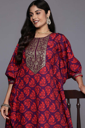 Violet Printeded Crepe Kurti Pant Set (ACZ6367)