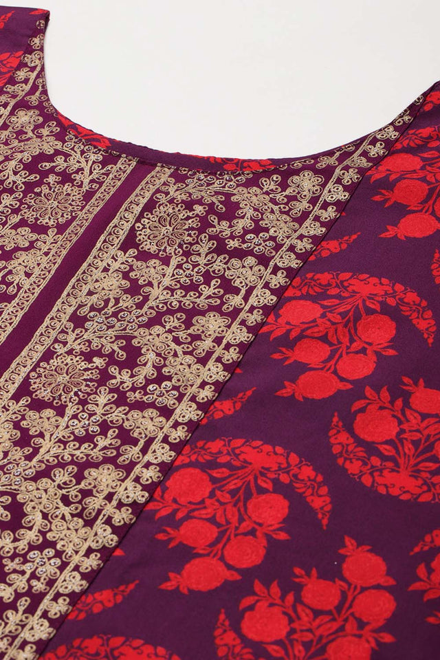 Violet Printeded Crepe Kurti Pant Set (ACZ6367)