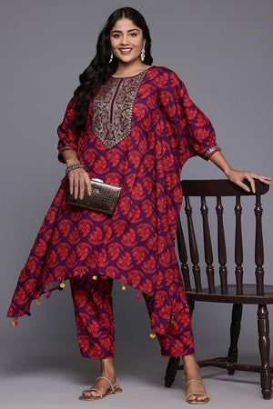 Violet Printeded Crepe Kurti Pant Set (ACZ6367)