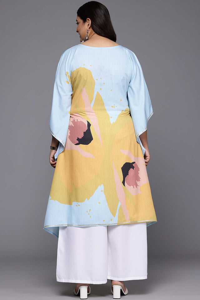 Blue Printeded Crepe Kurti Palazzo Set (ACZ6368)
