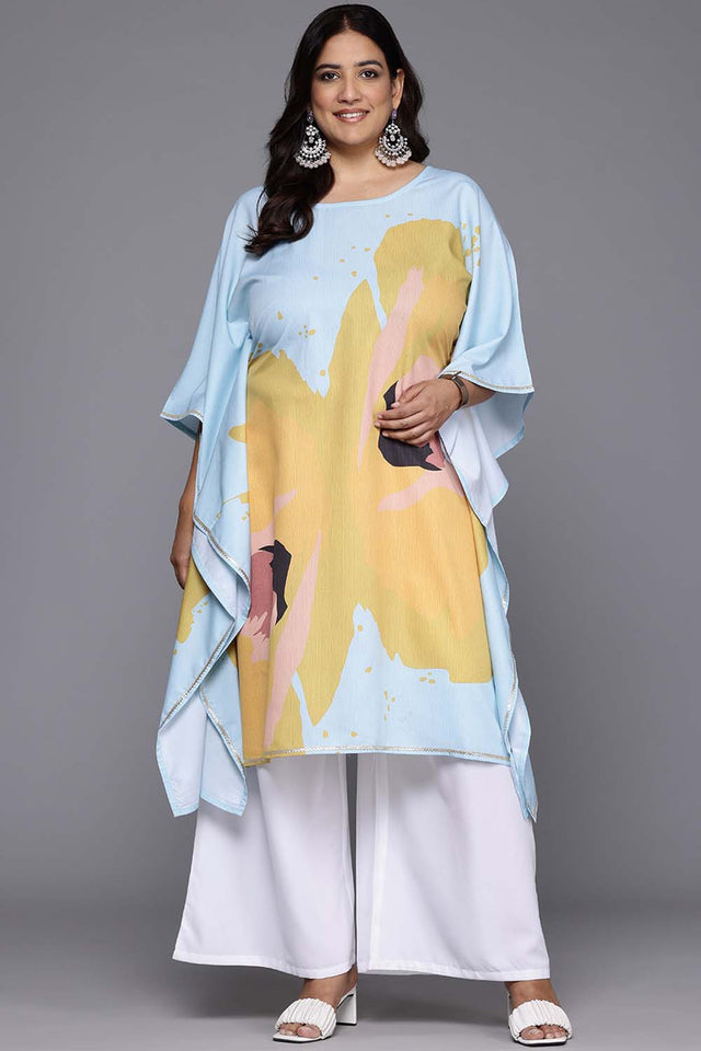 Blue Printeded Crepe Kurti Palazzo Set (ACZ6368)